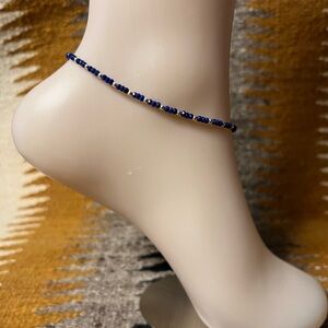 9 1/4 inch lapis & sterling silver bead anklet